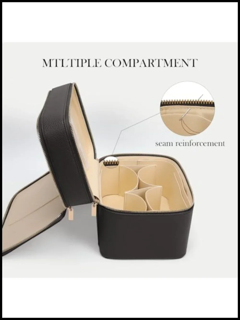 Large Double Layer PU Leather Cosmetic Bag Vanity Case Travel Toiletry Organizer